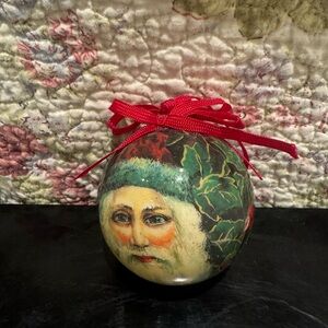 Vintage Decoupage/Paper Mache Santa Ornaments